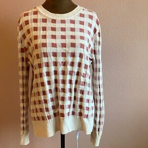 LOFT Red and Cream Checkered Sweater